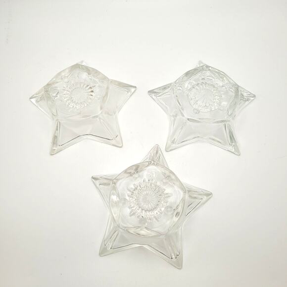 Set of 3 Star Celestial Starburst Cut Glass Candlestick Holders Clear Vintage - Picture 3 of 9